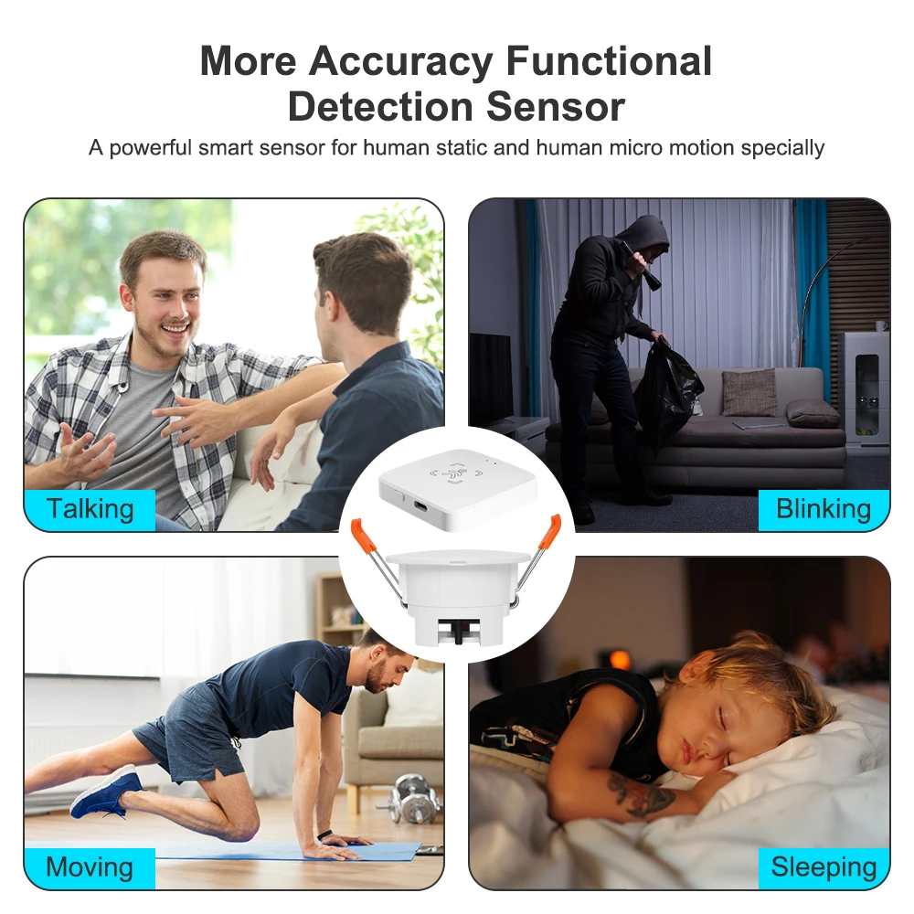 ZigBee MmWave Radar presencia humana Sensor de movimiento 24G montaje en techo detección de luminancia/distancia Tuya automatización del hogar