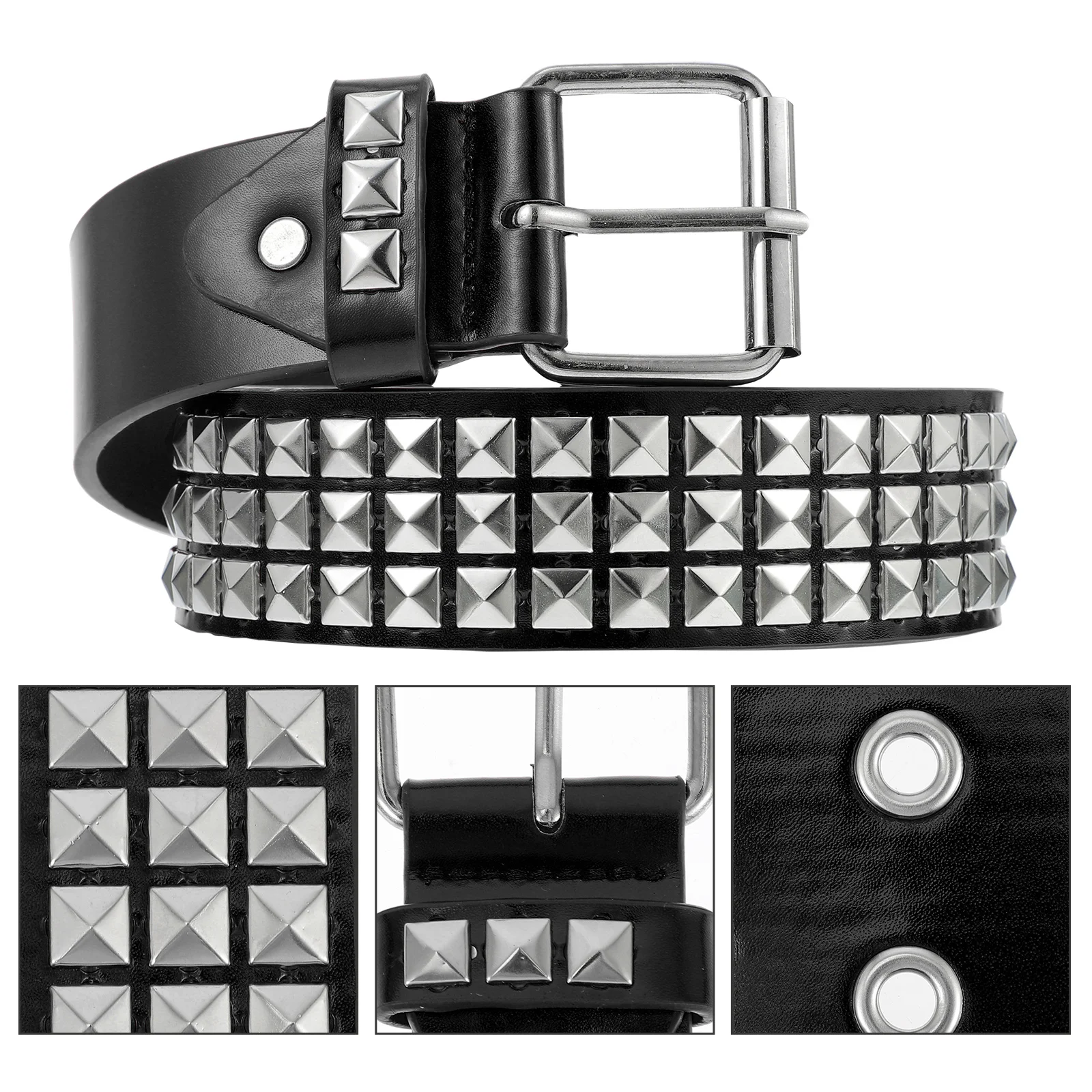 

Rivet Belt Black Studded Canvas Braided Alloy European Fashion Stretch PU Decorative Waistband For Daily Banquets