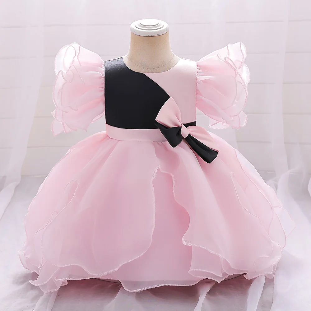 

MQATZ Summer Dress 1 Year Bow Pink Sweet Kids Christening Princess Vestidos Toddler Party Children Baptism Bow Baby Girl Clothes