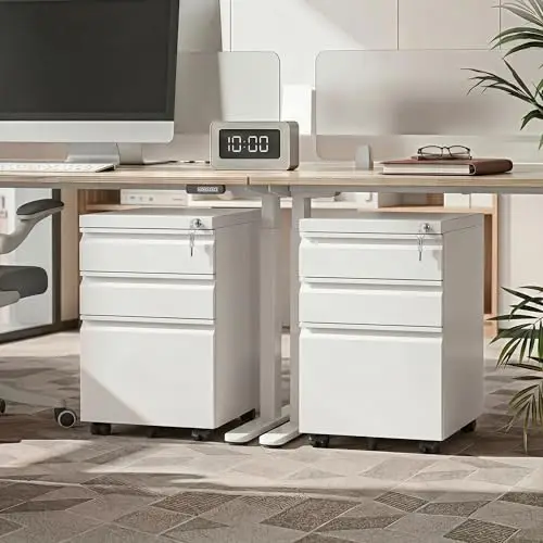 3 Drawer File Cabinet with Lock, Fully Assembled Except Casters | Metal Filing Cabinet Under Desk for Home Office, Fits