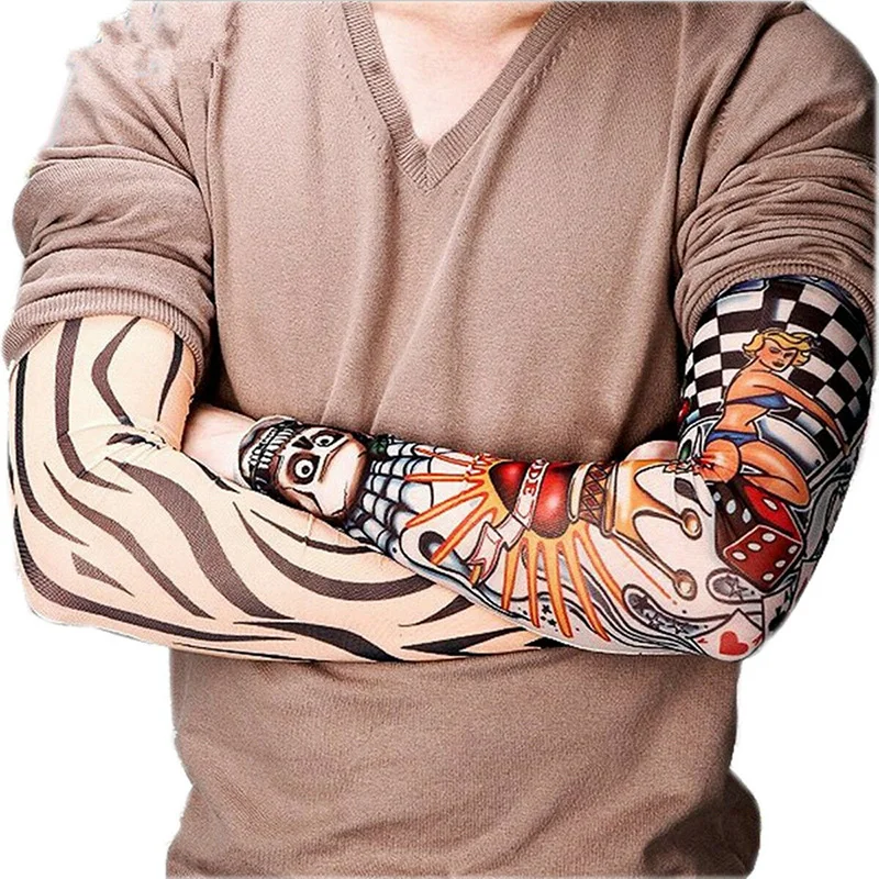 6PCS Set Arts Fake Tijdelijke Tattoo Arm Zonnebrandcrème Mouwen Ontwerpen Tijger Clown Kroon Hart Schedel Tribal en Etc