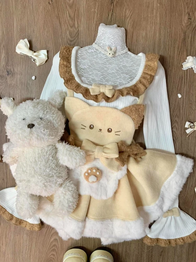 

Зимние милые комплекты из трех предметов в консервативном стиле, женские топы Y2k Kawaii Lolita Design + шикарная юбка с высокой талией, женская одежда принцессы в стиле ретро