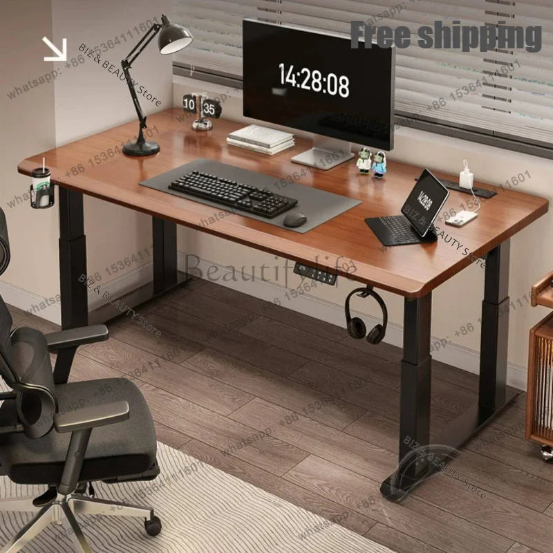 FG Solid Wood Dual Motor Electric Standing Desk 4-Leg Height Adjustable Smart Desk Home Office Gaming & Workstation Furniture JT