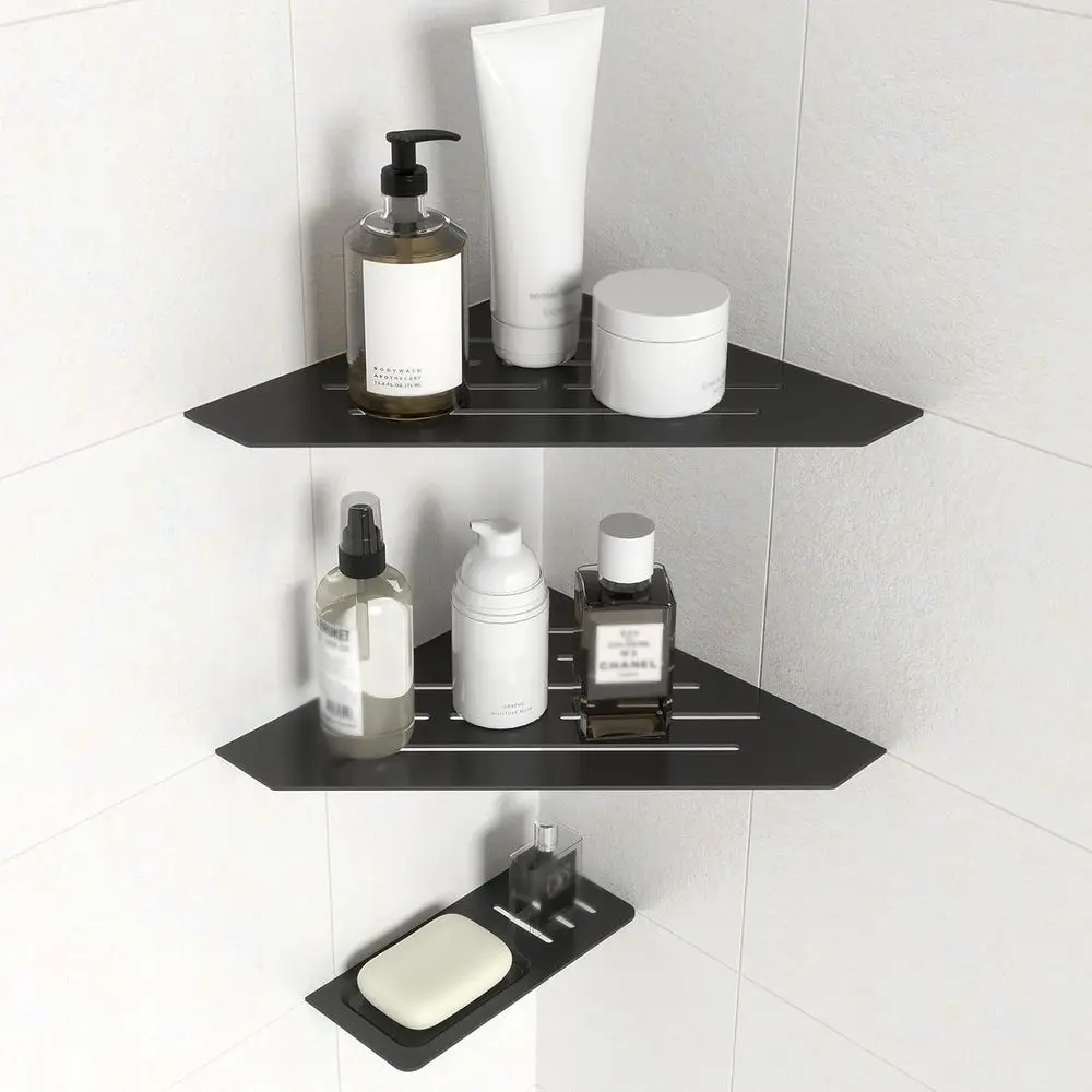 

2-Pack 10 Inch Corner Shower Shelves with Soap Holder, Matte Black, Grout Mount, Requires Sealant, for Tiled Bathroom Walls