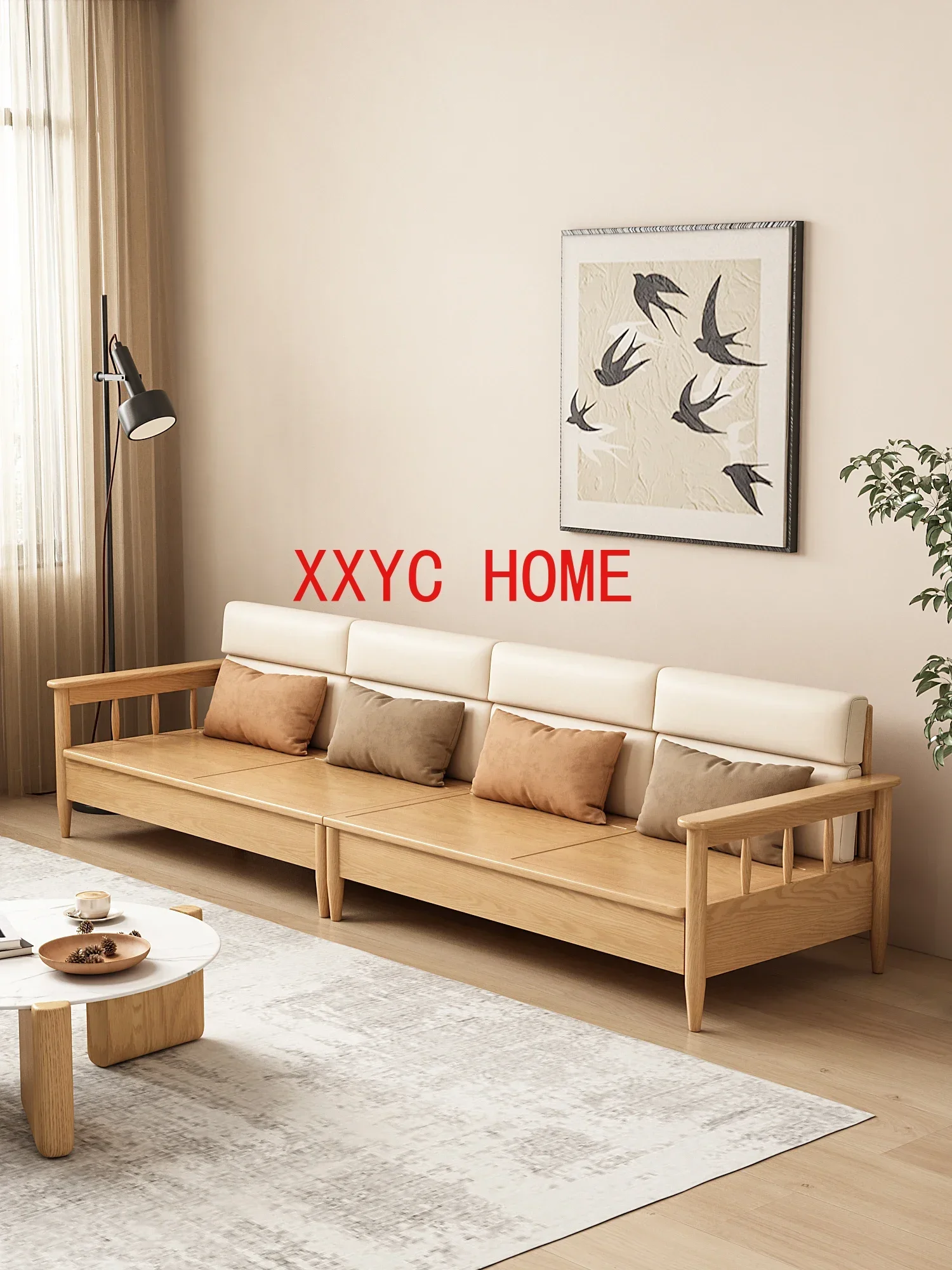 Almacenamiento de madera maciza de estilo japonés, sofá de almacenamiento multifuncional grande y pequeño para sala de estar, estilo crema