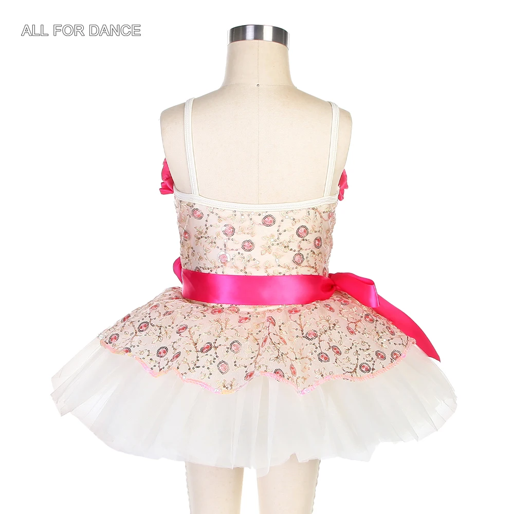 16058 gestickte Blumen Und Pailletten Messh Top Mit Rose Rot Bogen Ballett Tutu Für Kind Bühne Leistung Dance Kleid