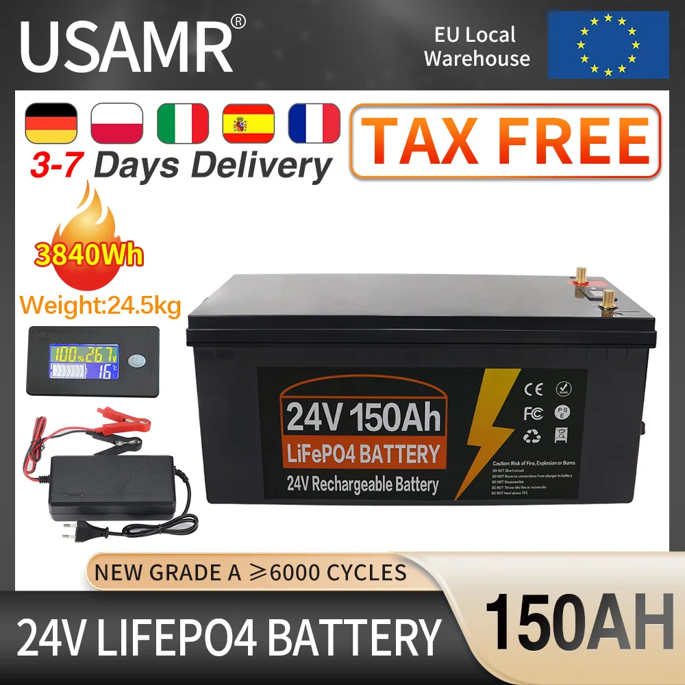 12V 24V 100Ah 200Ah 500AH 300AH 600AH LiFePO4 Battery Built-in BMS 6000 Cycle Lithium Iron Phosphate Cell For RV Golf Cart Solar