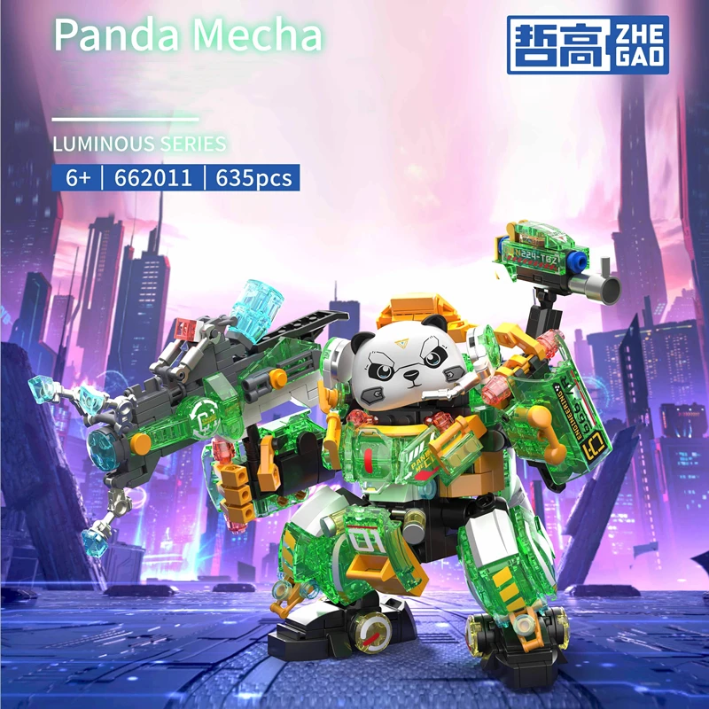 

ZHEGAO Mecha Panda Building Blocks Cyberpunk Model Year of the Dragon New Year Gift Assembly Figure Children's Toy