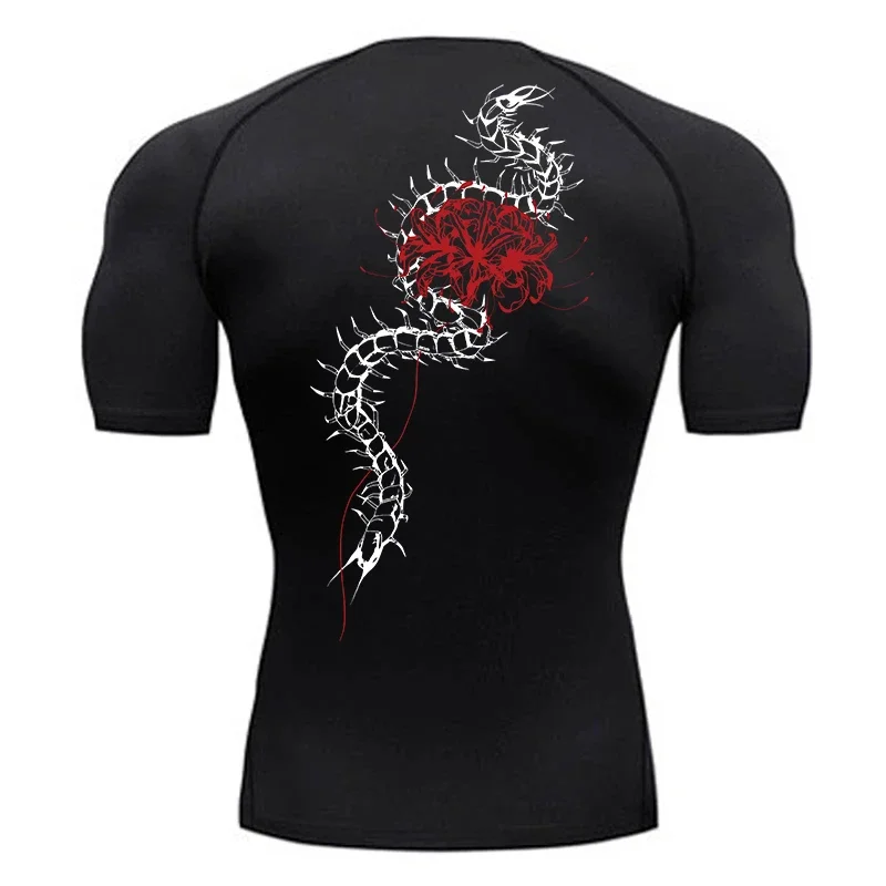 Blossom Print Short Sleeve Compression Tee Shirts Men Summer Athletic Quick Dry T-shirts Fitness Gym Workout Running Sporty Tops