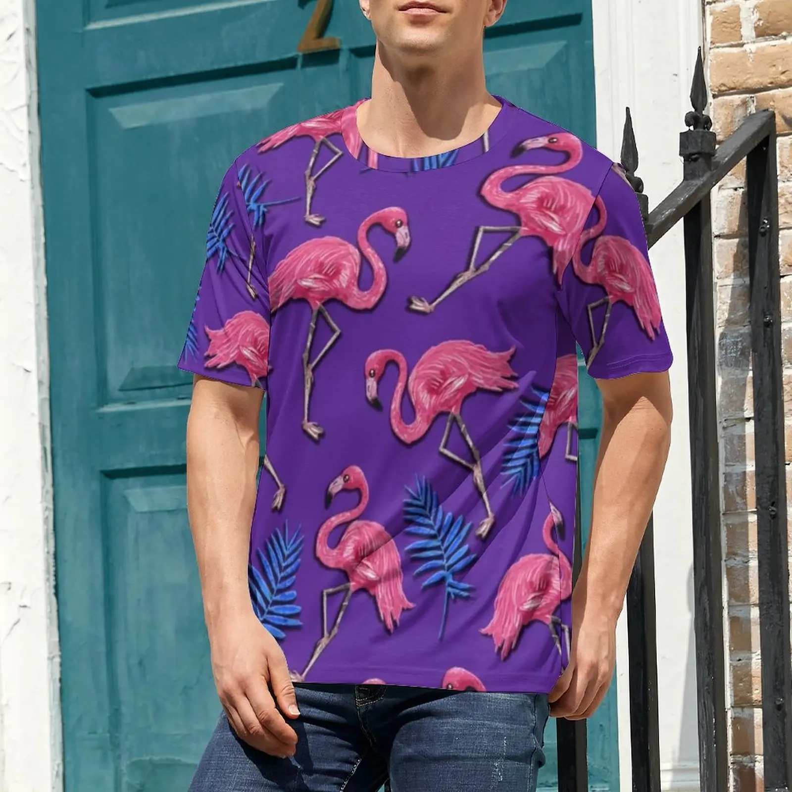 Beach T-Shirt Pink Flamingo T-Shirts Tropical Bird Print Funny Fashion Tees For Male Short Sleeve Printed Oversized Tops