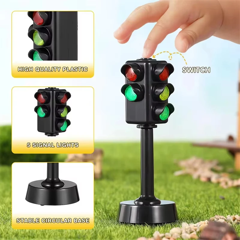 Safety Education Traffic Light Toy Lamp Block Brick City Street View Accessories Signpost Barrier Speed Limit Indicator Warning