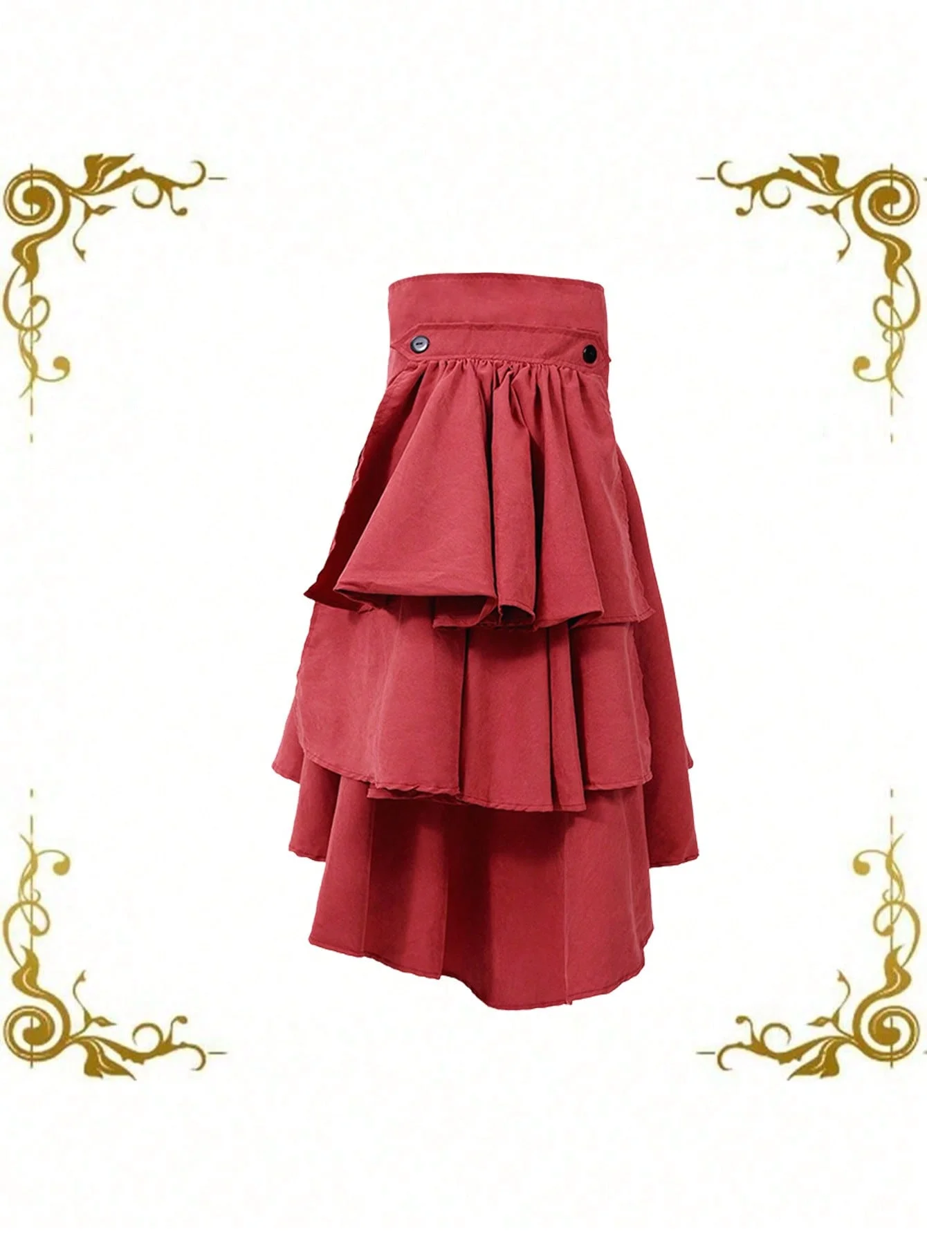 Women Gothic Steampunk Pirate Skirt Front Lace-up Tiered Ruffled Irregular Hem Skirt Waist Belt Vintage Medieval Costume - view 5