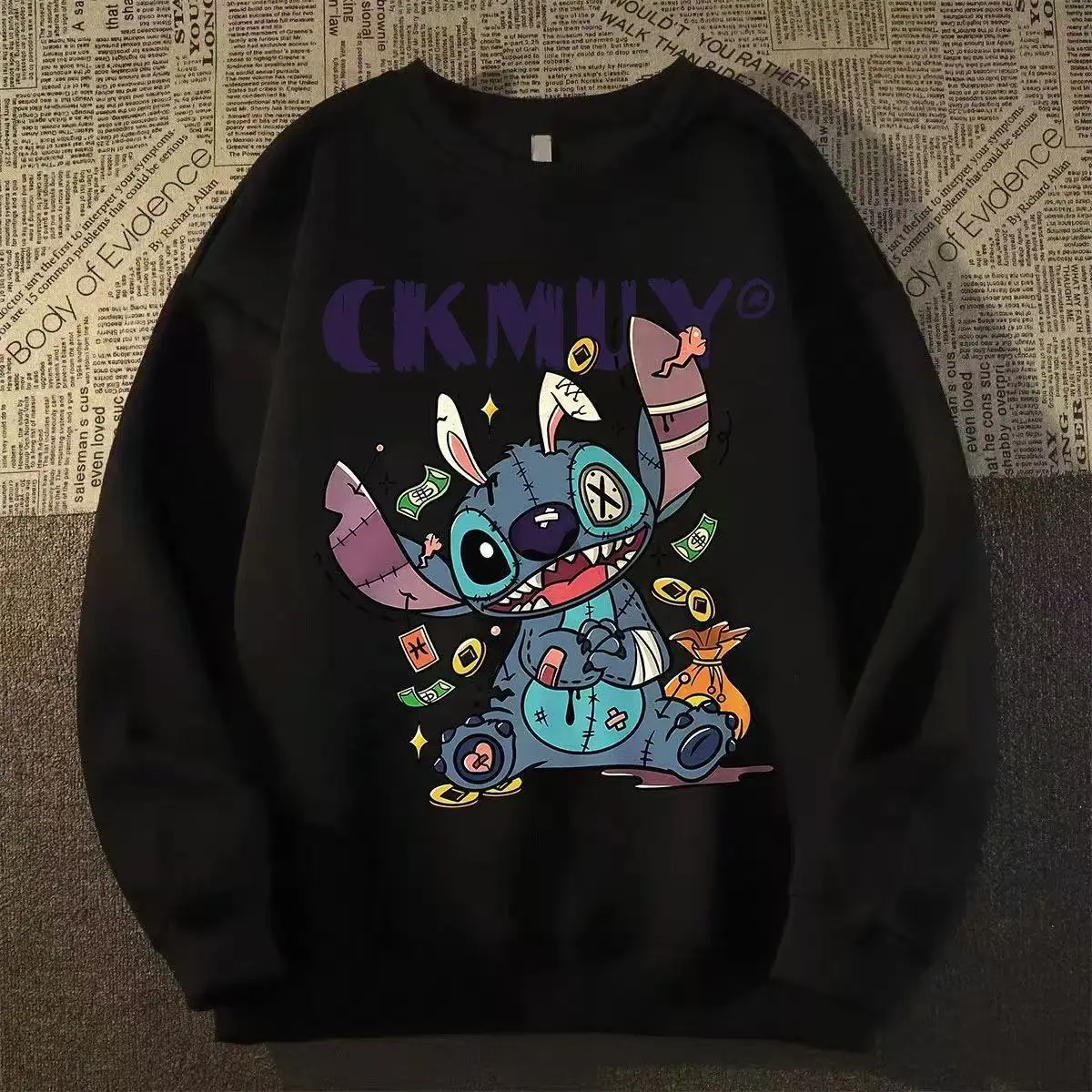 MINISO الأمريكية الرجعية 3D المطبوعة الرقمية الكرتون أنيمي جولة الرقبة هوديي فضفاض عارضة أعلى