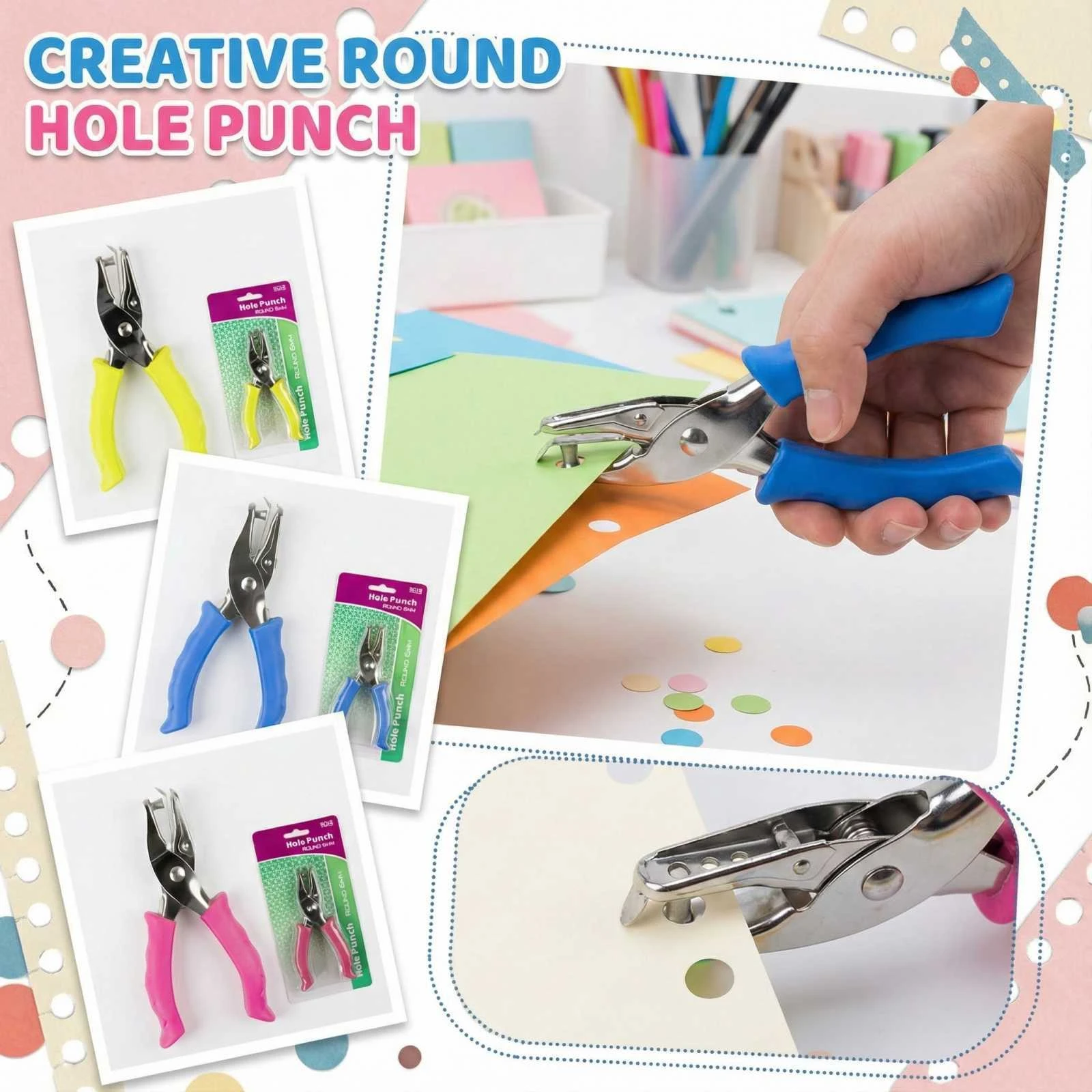 

Handheld Paper Punch Scrapbooking Clothes Single Hole Punches Circle Hole Diy Craft Shape Cutter Stationery Handicraft Supplies