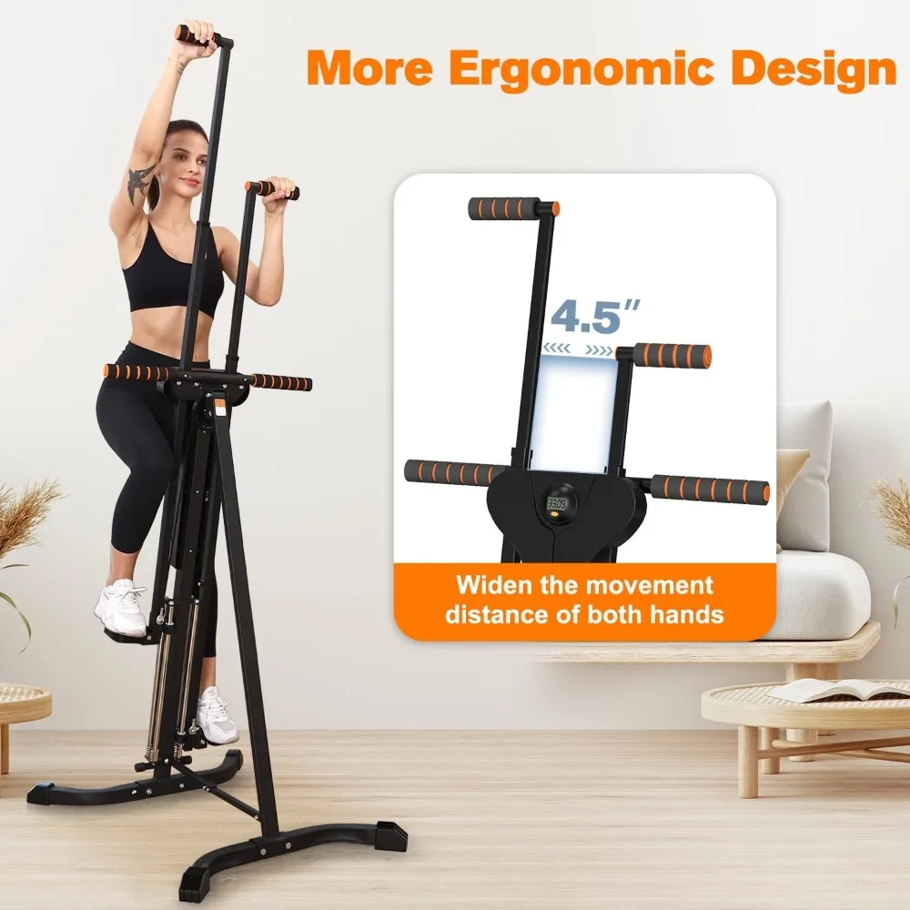 متسلق عمودي لصالة الألعاب الرياضية المنزلية مع 4 قضبان معدنية، تصميم قابل للطي، مقاومة 5 مستويات لتدريبات القلب