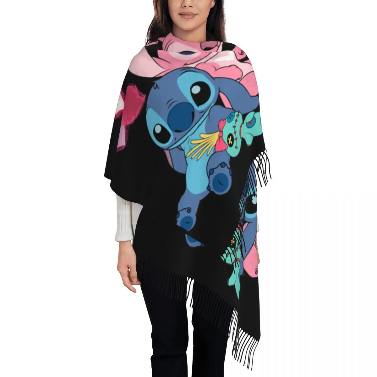 

Custom Lilo & Stitch Angels Tassel Scarf Women Soft Shawls Wraps Lady Winter Fall Scarves