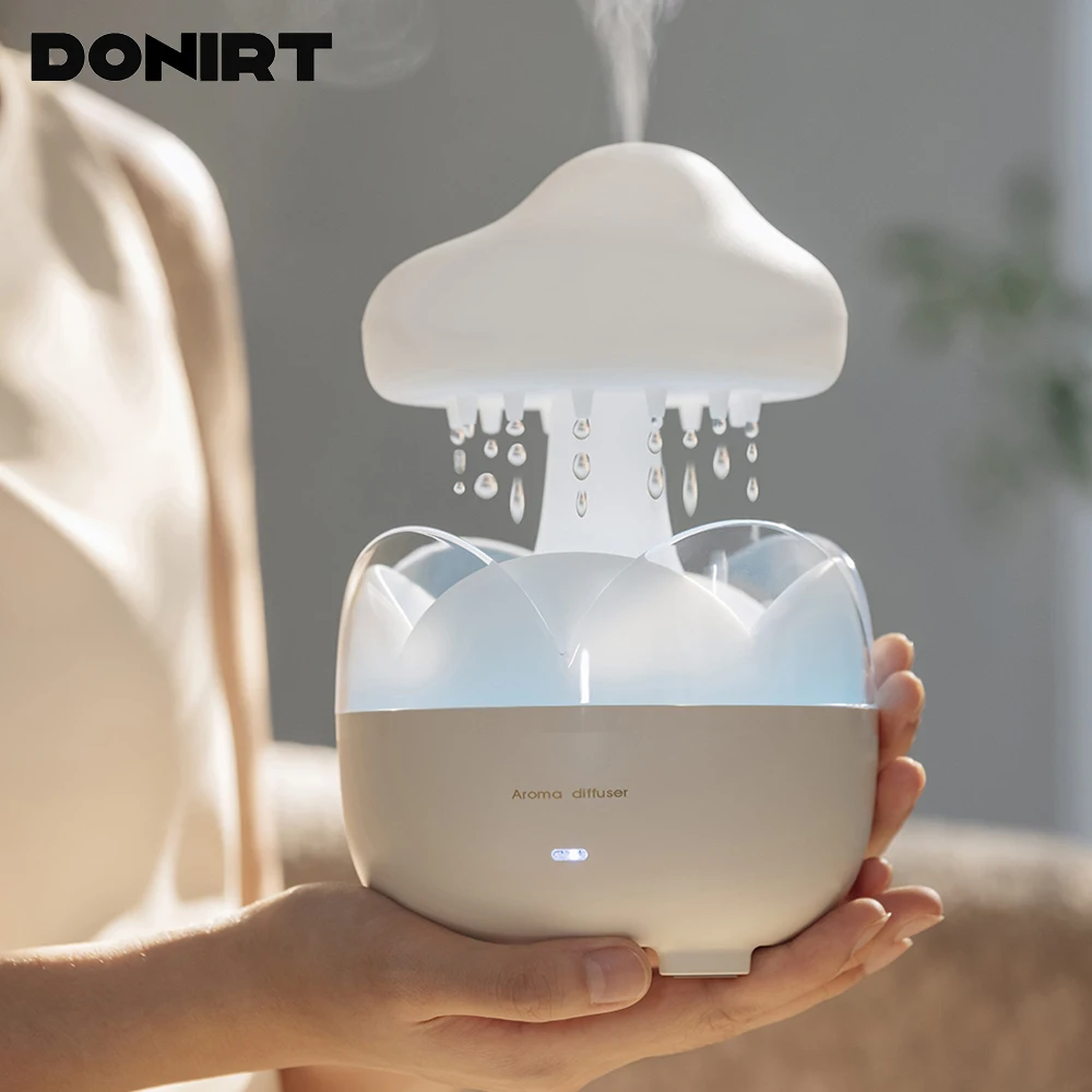 

Электрический увлажнитель воздуха в форме капли дождя в форме гриба с аромадиффузором, красочные ночные огни, расслабляющие звуки капель воды, дождевое облако