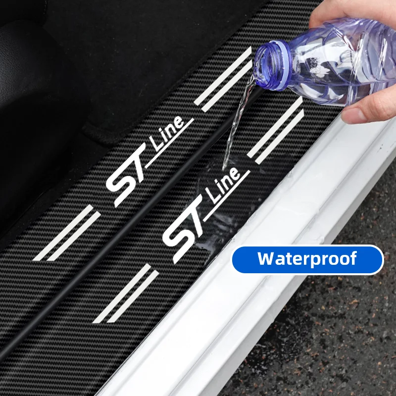 ملصق عتبة باب السيارة من ألياف الكربون ، شريط حماية عتبة باب السيارة لفورد ST STLine MK3 MK4 تركيز Kuga Fiesta ، الملحقات