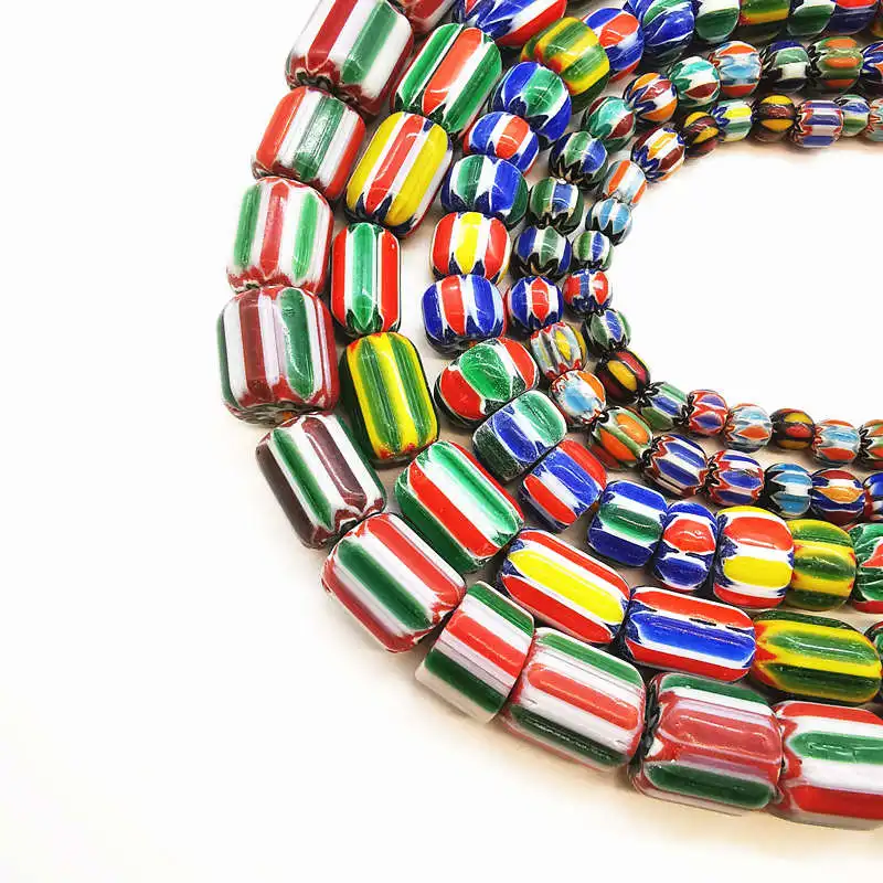Nepal Hand Colorful Striped Lampwork Beads Strand Antiqued Trade Glass Bead TSB0199