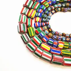 Nepal Hand Colorful Striped Lampwork Beads Strand Antiqued Trade Glass Bead TSB0199