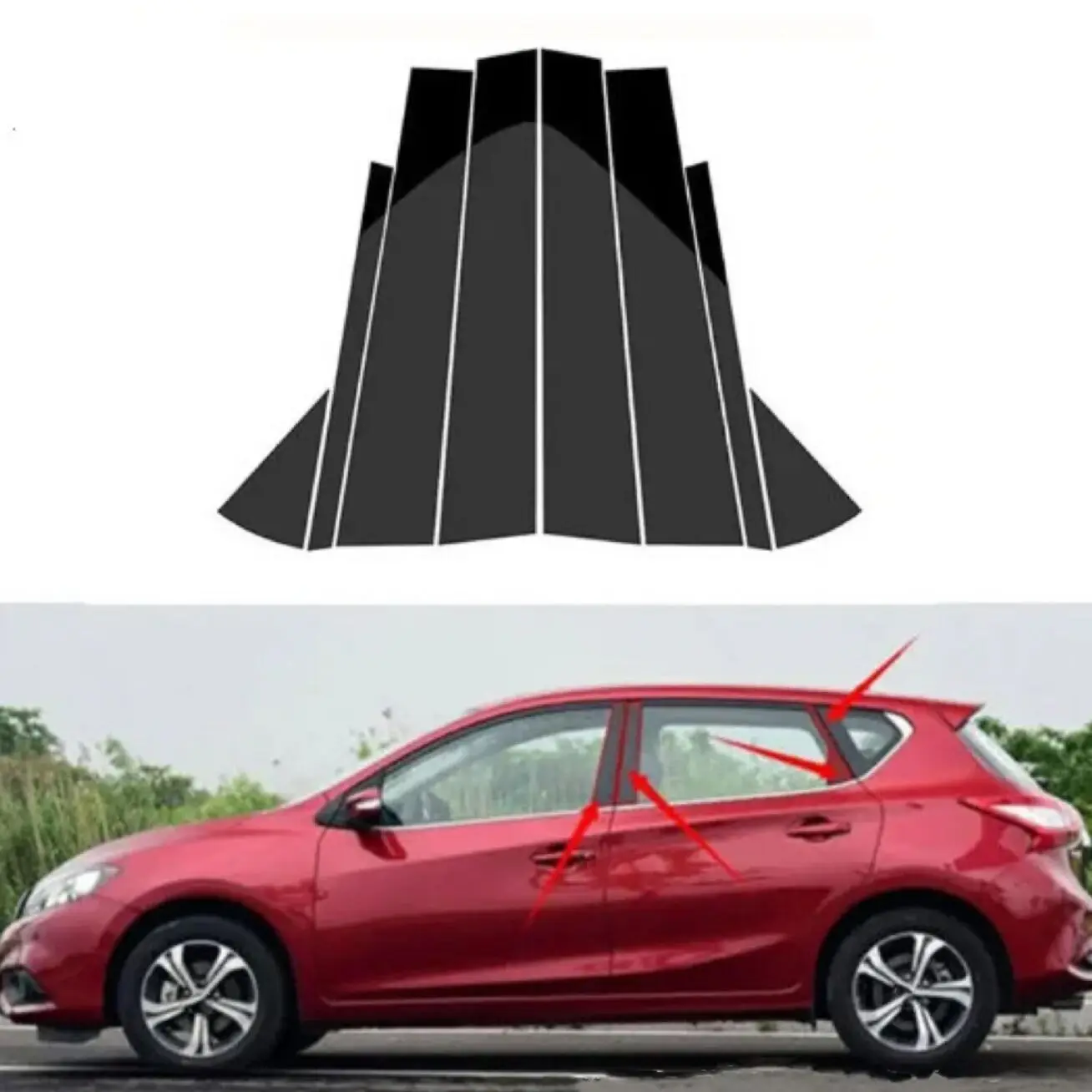 

8Pcs Gloss Black Pillar Posts Fit For Nissan Tiida 5Door Hatchback 2012-2019 2020 2021 2022 Door Side Window Sticker Cover
