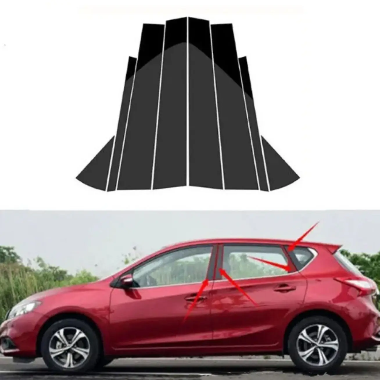 8Pcs Gloss Black Pillar Posts Fit For Nissan Tiida 5Door Hatchback 2012-2019 2020 2021 2022 Door Side Window Sticker Cover