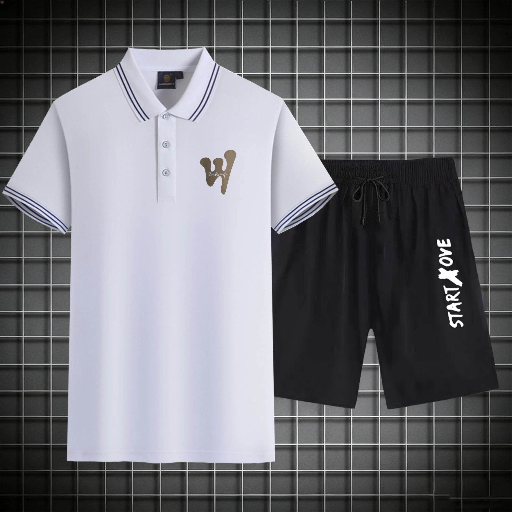 

men's Polos sets 2026 Summer sets for men Graphic Polyester drip clothing Printed Y2k tracksuits Short sleeve Suit for man