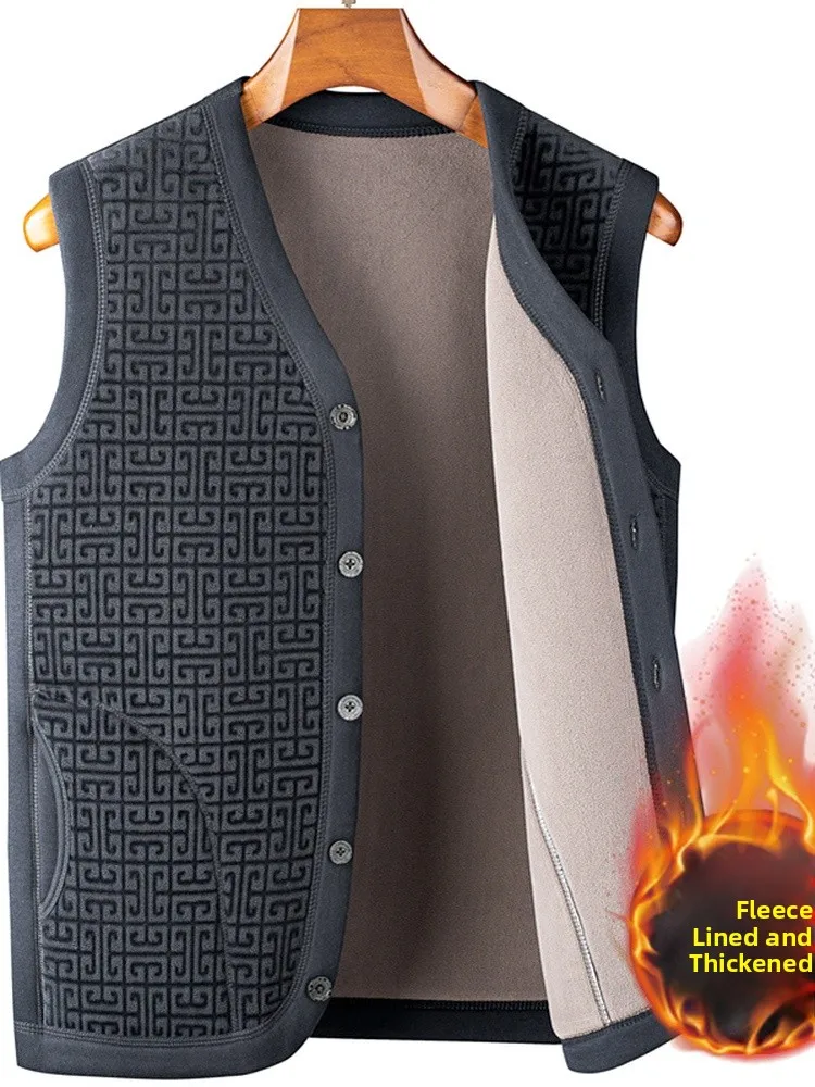 

Мужской утепленный жилет на осень-зиму, теплый пушистый жилет-кардиган для папы, большой размер, стандартная длина, V-образный вырез, на молнии