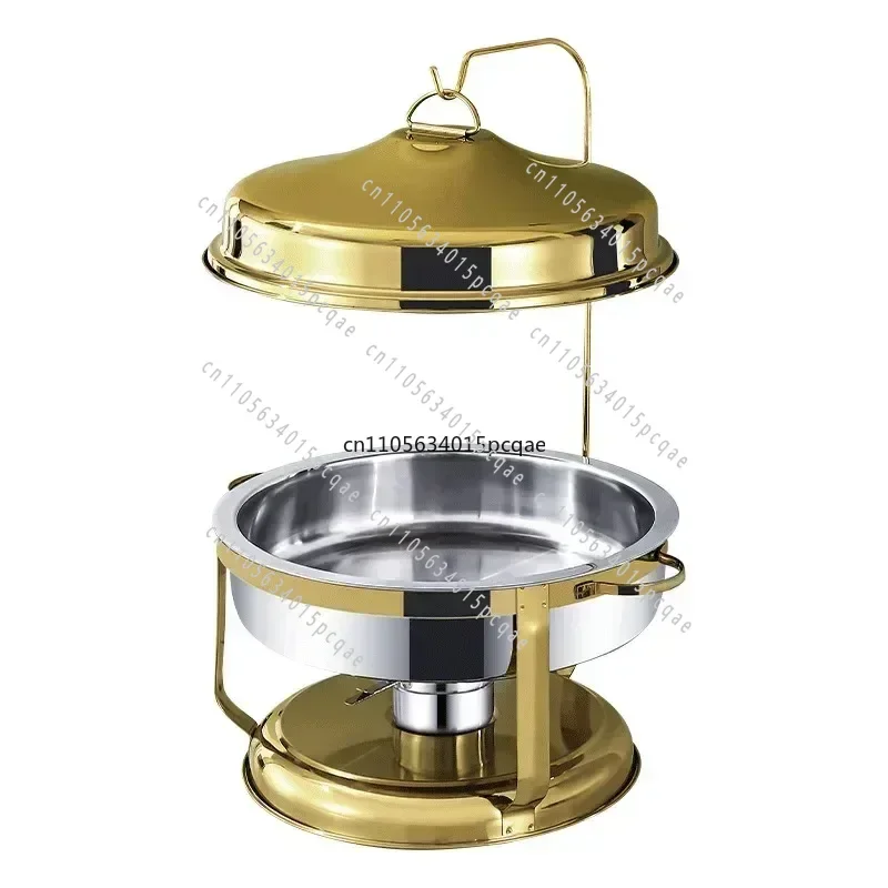 9L Stainless Steel Round Chafing Dish, Gold Silver Alcohol Heated Food Warmer for Hotel Wedding Buffet
