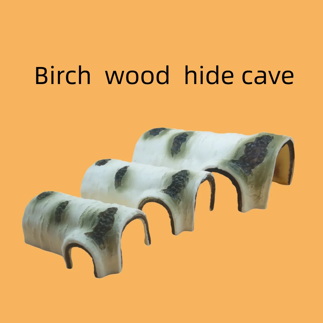 Cueva oculta para reptiles: refugio duradero de resina con textura de madera de abedul para lagartos y anfibios, ideal para perder, relajar y jugar