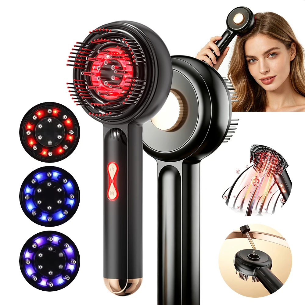 Electric Head Massager Portable Hair Follicle Comb Scalp Vibration Massage Comb Led Light Haircare Oil Applicator JJ2703BF