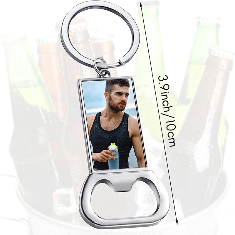 10Pcs Sublimation Blanks Keychains Blank Metal Bottle Opener Key Rings Rectangle Heat Transfer Sublimation Keychains