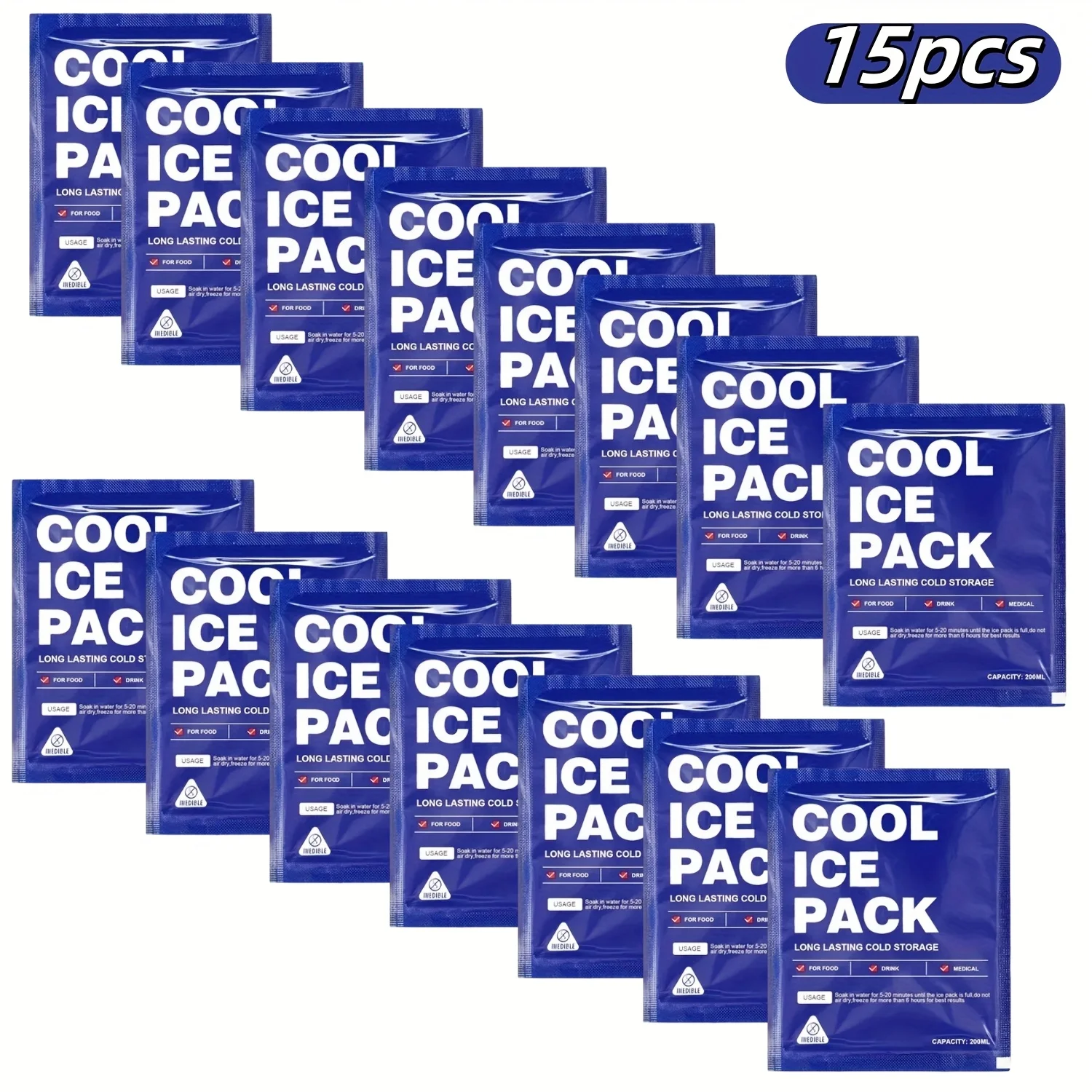 50/25/15Pcs Reusable Portable Ice Packs Self-Absorbing Water Leakproof Cooling Bags For Summer Outdoor Activities Food Storage C