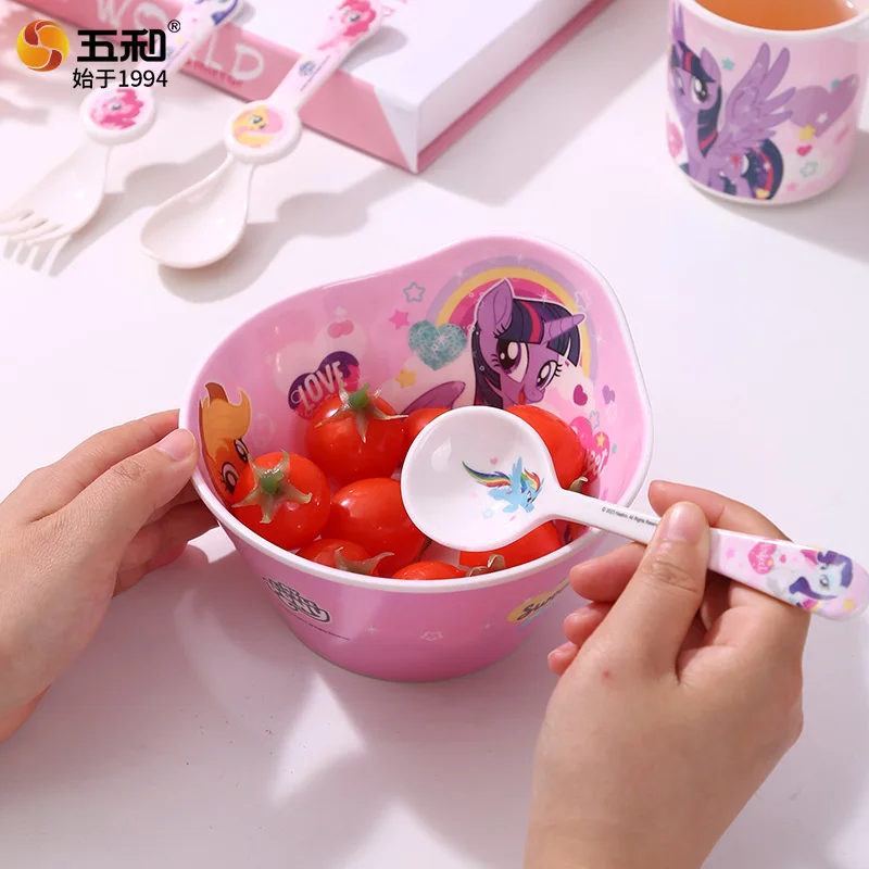 Cartoon Food Grade Dinner Plates My Little Pony Tableware Anti-Fall Anime-themed Rice Bowl Cup Baby Complementary Food Tableware