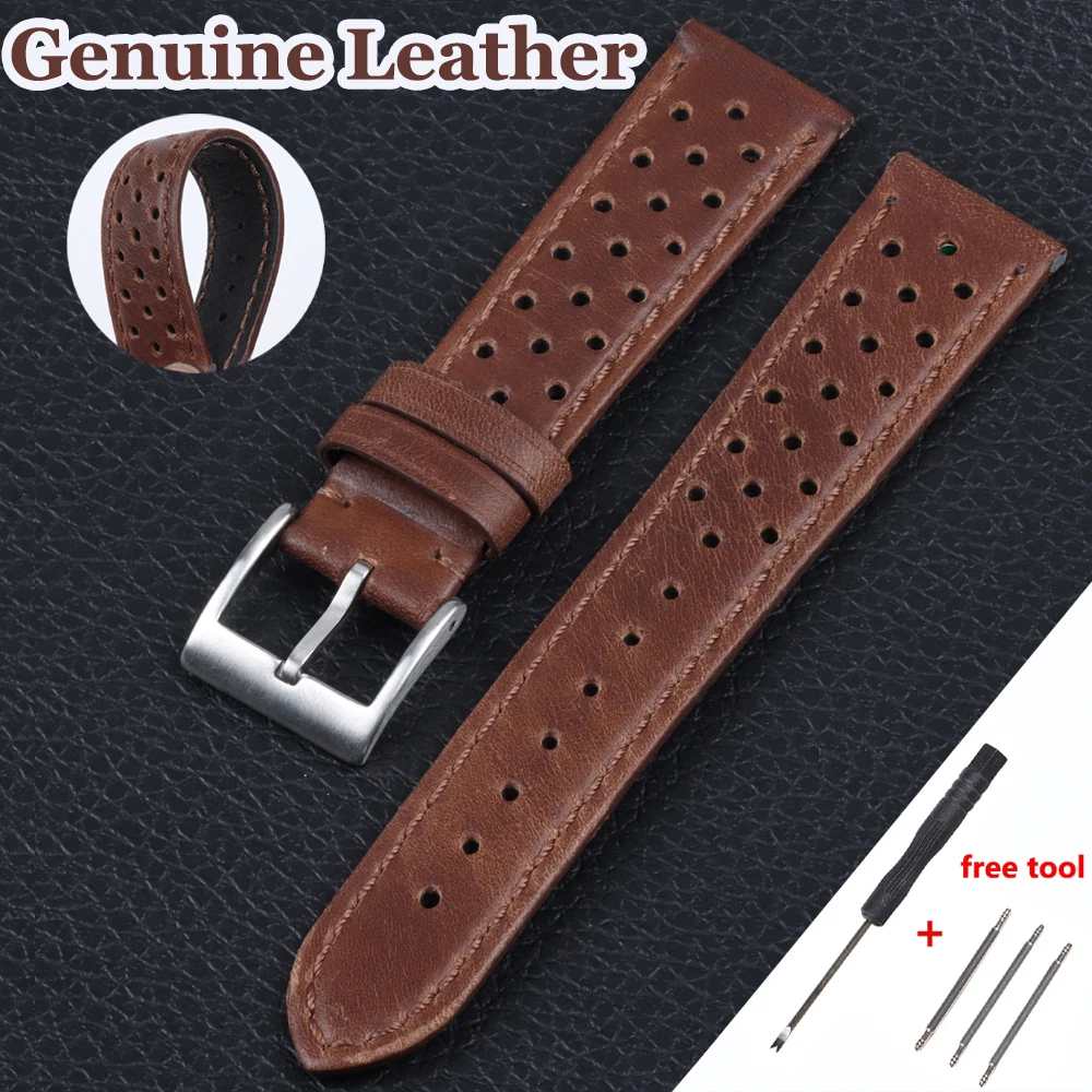 Genuine Leather Watch Strap for Tag Heuer Cowhide Breathable Watch Band 18mm 20mm 22mm for Seiko Men\'s  Universal Watchband