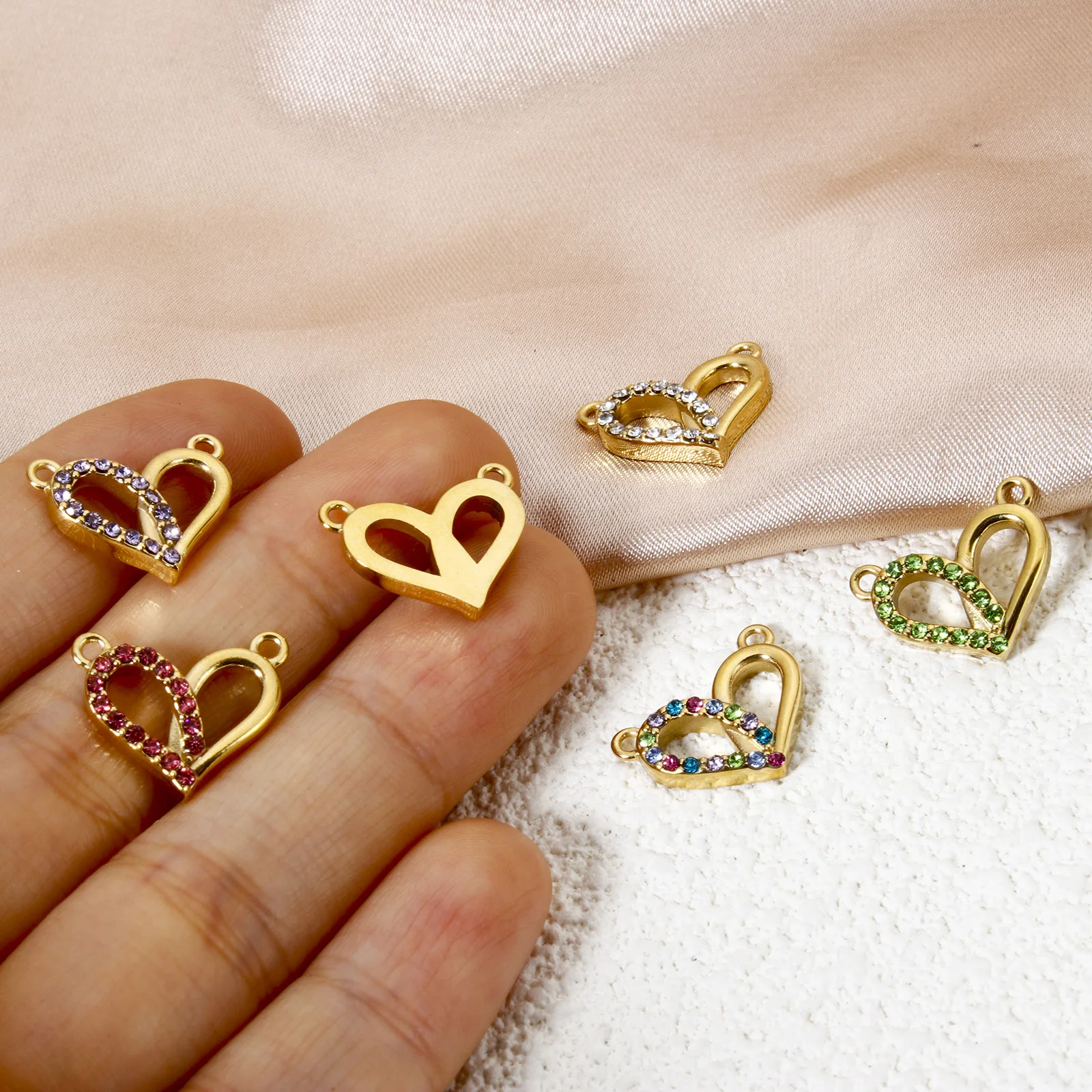 1 pieza de conectores de corazón de acero inoxidable 304 para el Día de San Valentín, colgantes con dijes, chapado en oro Real de 14K, corazón, Zirconia cúbica, fabricación DIY