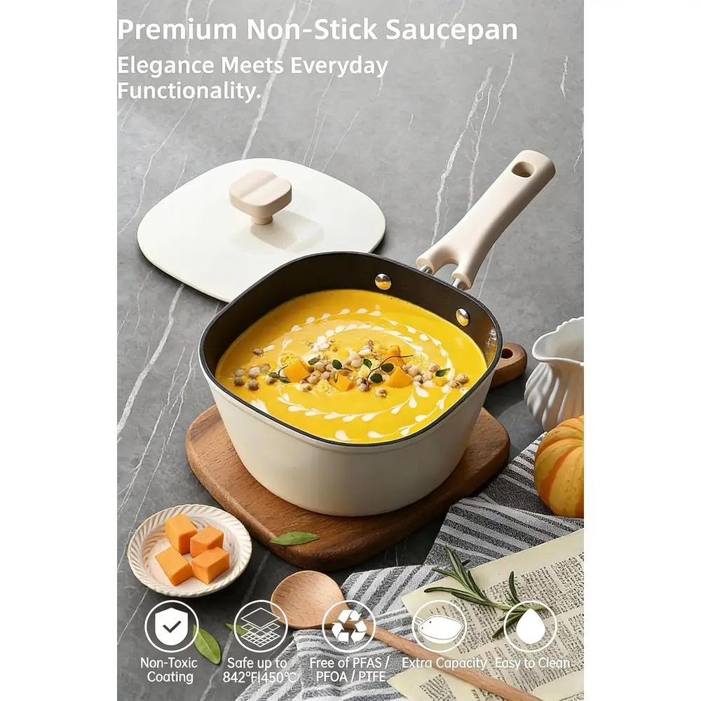 1.5QT Saute Pan with Lid, Nonstick Ceramic Coating, Induction Compatible, Dishwasher Safe, Stay-Cool Handles, Durable Scratch-Re