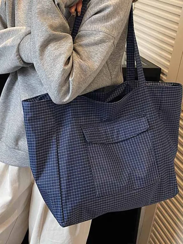 

Large Capaci Ox Cloth Tote Bag Women's Autumn Winter New Korean Plaid Handbag Faionable Single oulder Bag