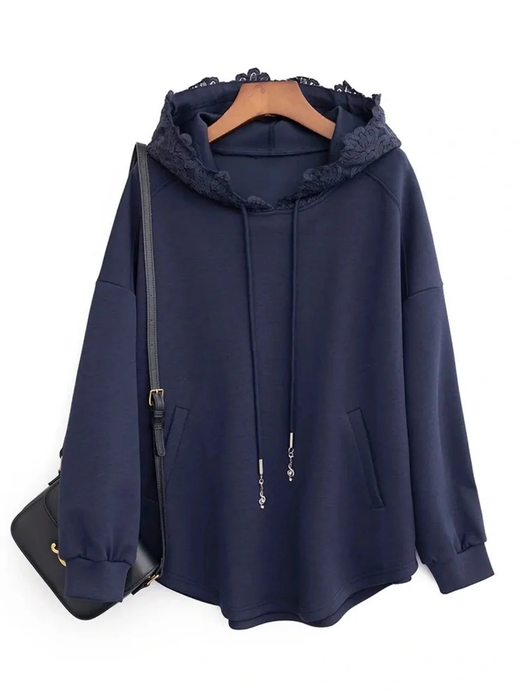 

Кружевная толстовка больших размеров с длинными рукавами, однотонная, универсальная, осенне-зимняя одежда для полных женщин, удобная, дышащая, толстовка