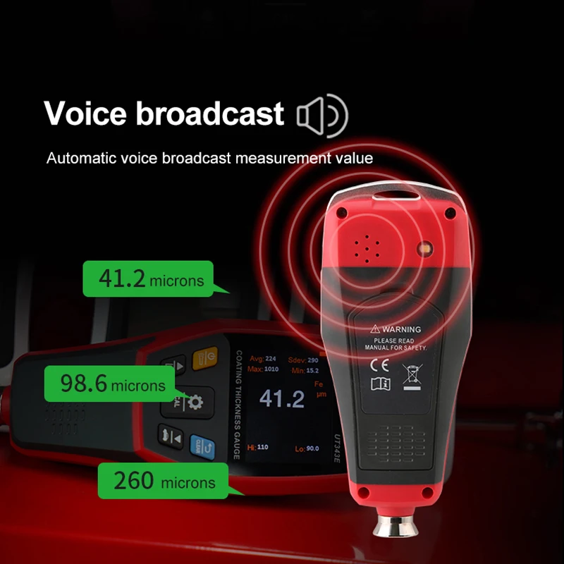 Imagem -03 - Uni-t-tft Medidor de Espessura de Revestimento com Bluetooth Car Film Paint Tester Tft Screen Display Ut343e 02000 ° c