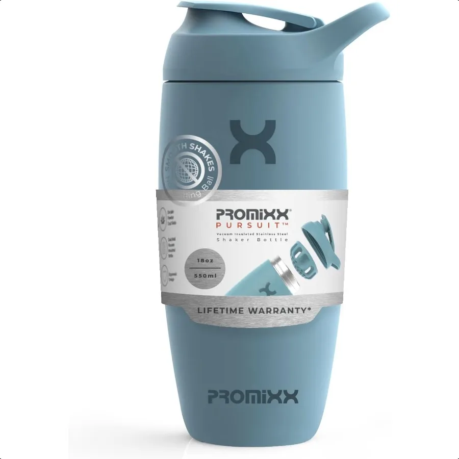 

Pursuit Shaker Bottle Insulated Stainl Steel Water Bottle and shaker Cup 18oz Ocean Calm Blue