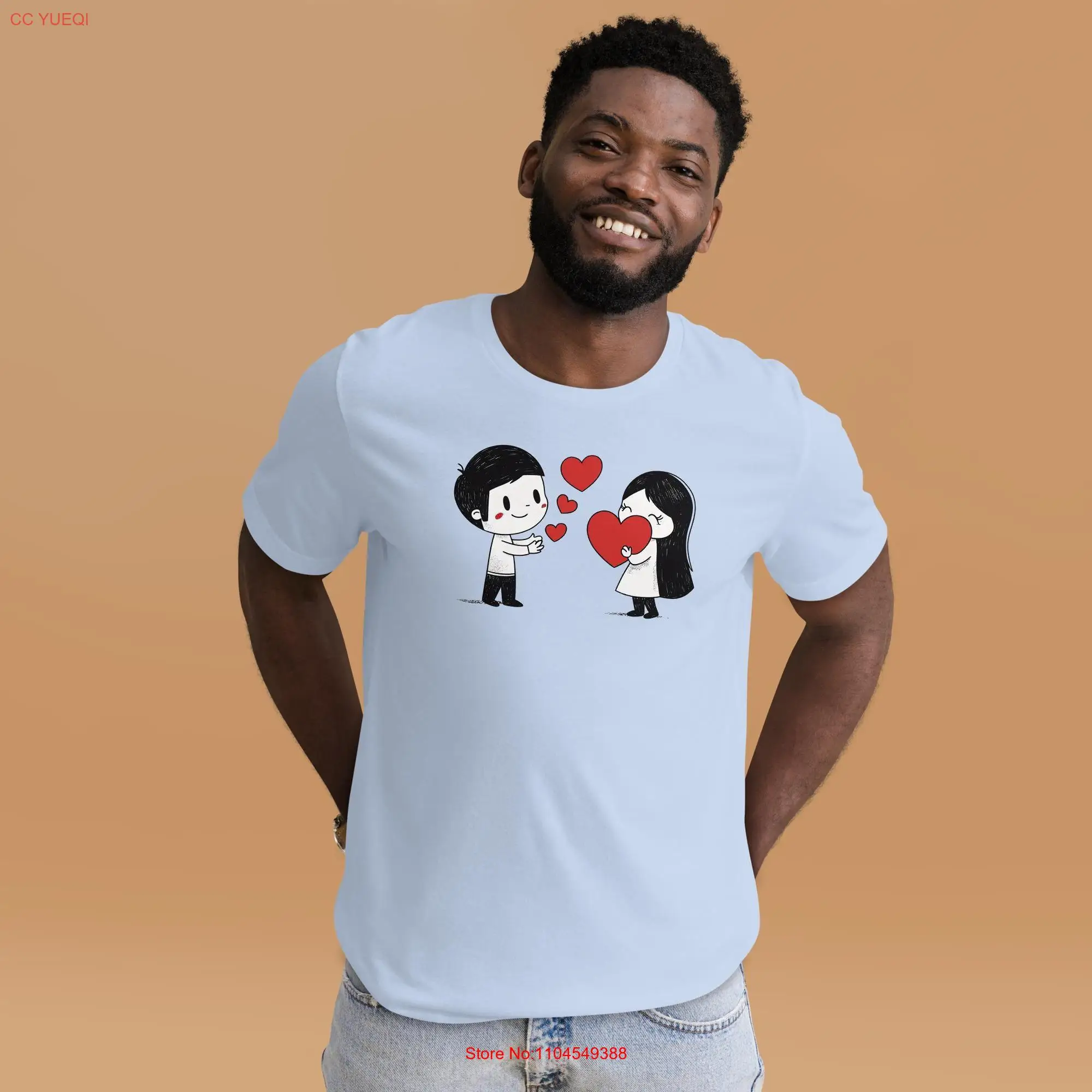 

Милая пара с сердечками и любовью, предложение на День святого Валентина, футболка с длинными или короткими рукавами