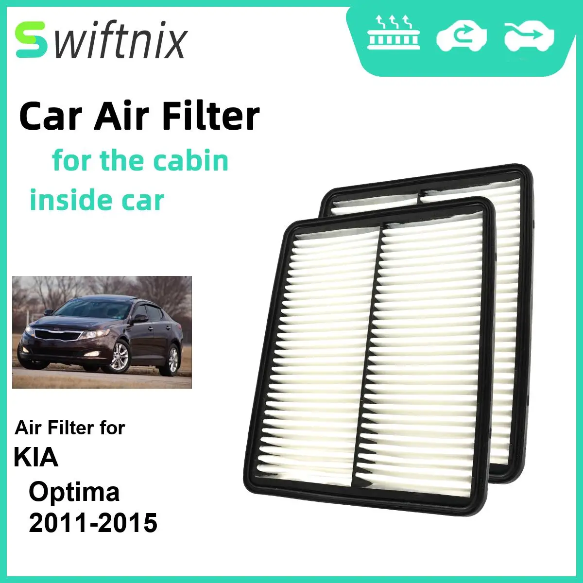 2PCS Engine Air Filter Calm Carbon Fiilter Cabin for KIA Optima 2011-2015 CA10881 28113-2P100 28113-3S100