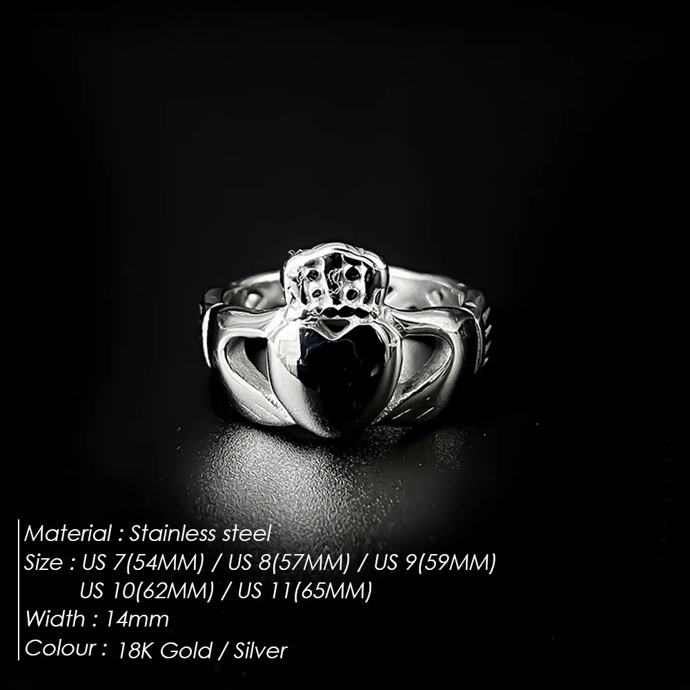 Irish Claddagh Ring for Women Gold Silver Color Heart Crown Hands Promise Rings Stainless Steel Vintage Jewelry