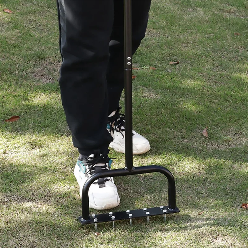 

【Popular】Lawn Aerator Spike Pre-Grass Aerator Black Metal Manual Dethatching Soil Aerating Lawn