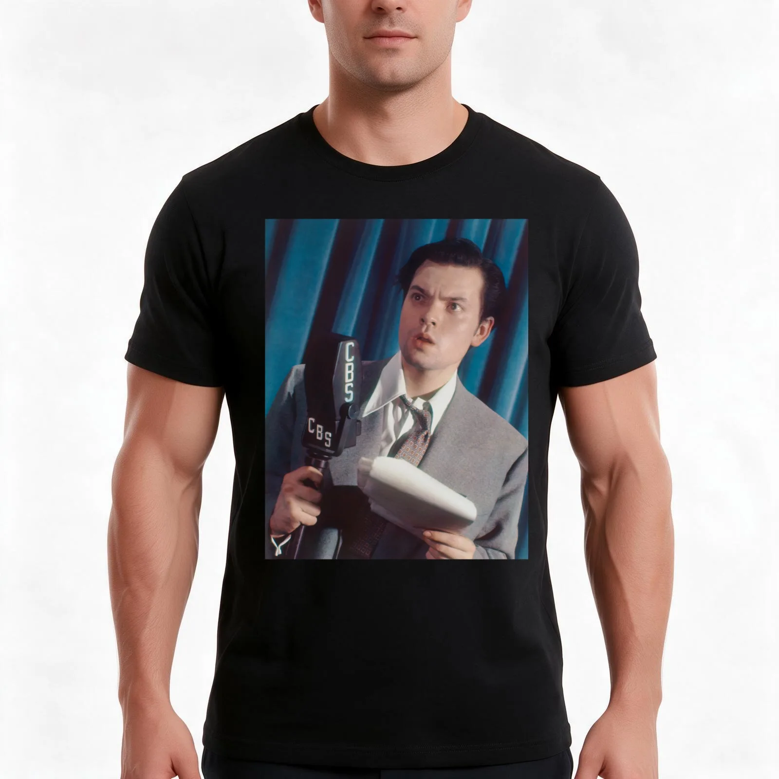 Orson Welles Portrait T-Shirt, Summer Casual Cotton Tee, Oversized Streetwear Tops, Vintage Graphic Print, Unisex Men Women
