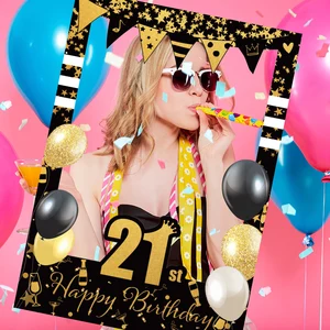 الدعائم كشك الصور اللامع باللونين الأسود والذهبي ، لوازم حفلات أعياد الميلاد ، حفلة عيد ميلاد ، 18 ، 21 ، 30 ، 40 ، 50 عاما ، 30 ، 40 ، عيد ميلاد 50 6 أعلى مبيعات 40 × 40 إطار صور - No6