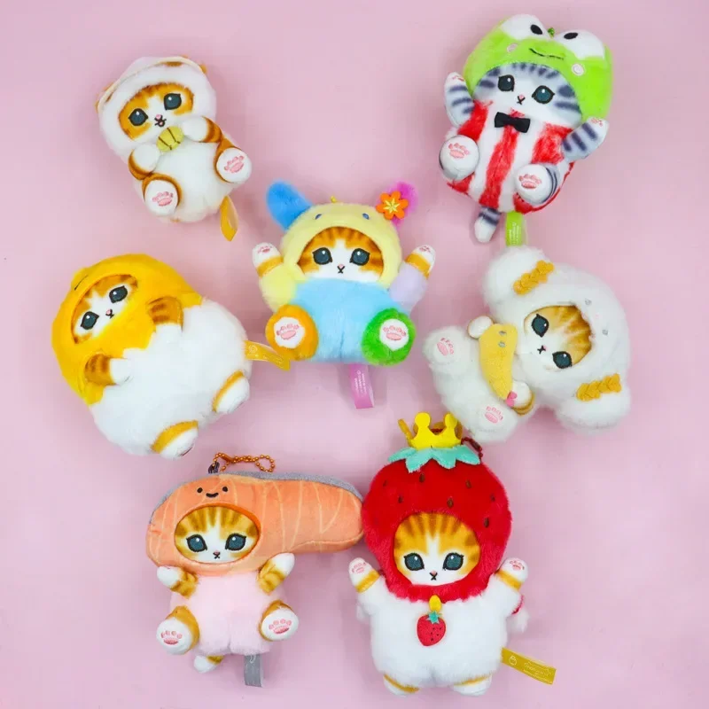 12cm Kawaii dibujos animados gato Cross Dressing serie juguetes de peluche dibujos animados lindo muñeco de peluche mochila colgante decorativo