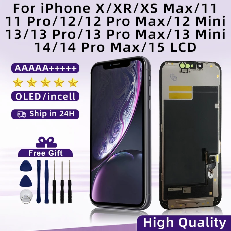 LCD 디스플레이 화면 디지타이저, 아이폰 X XR XS MAX 11 11 Pro 12Pro 12 Mini 13 14 Pro Max 15 Incell용 OLED 선택 