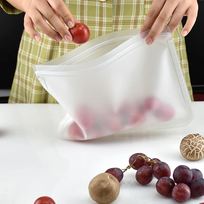 Reusable Food Freezer Bags Leakproof Silicone Ziplock Bag BPA Free Fruit Food Storage Bag Kitchen Fresh Bag For Food Containers